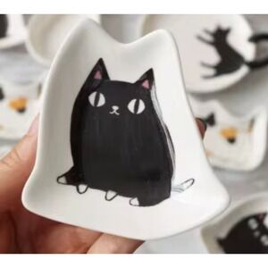 Black Cat Ceramic Small Dish Mini Plate Trinket‎ Dish New